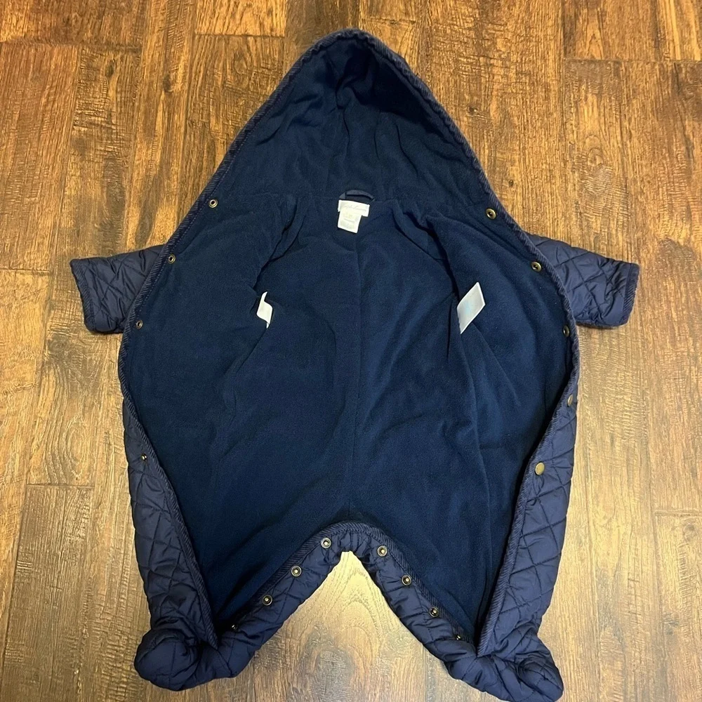 Ralph Lauren Infant Hooded Quilted Coverall Size 6 Months Color Navy Blue